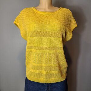 Style & Co Cap Sleeve Sweater Women Sz Small Yellow Open Knit Relaxed Coastal